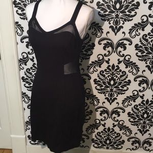 Black Cotton Mesh Mini Dress